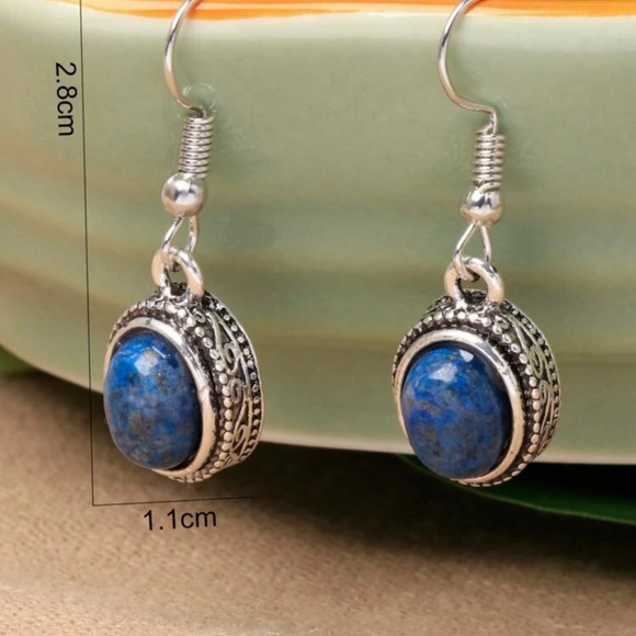 Blue Oval Drop Earrings - Picture 3 of 4